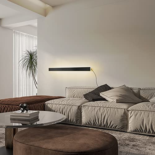 Black 39.3-Inch LED Wall Sconce - Modern Long Wall Light with Plug-In Cable
