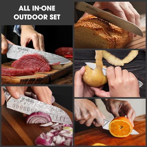 MOSFiATA 12-Piece Kitchen Knife Set with Sharpener & Oxford Cloth Roll Bag - Japanese Steel