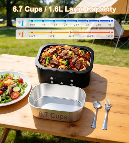Cordless Electric Lunch Box with 6.7 Cup Capacity & Smart Timer