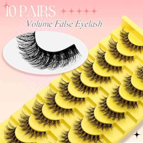 FADLASH False Eyelashes Natural Look ???? ?????????? Fluffy Lashes Cat Eye Lashes with Black Bond 3D Volume Strips Lashes Soft Fake Lashes (LZ201)