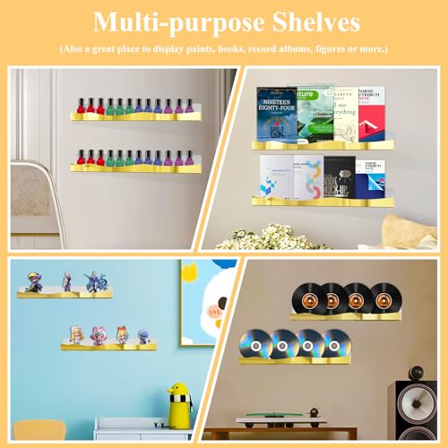 Gold Mirror Nail Polish Wall Rack - 6 Pack, 15 Inch Acrylic Shelves with Variation