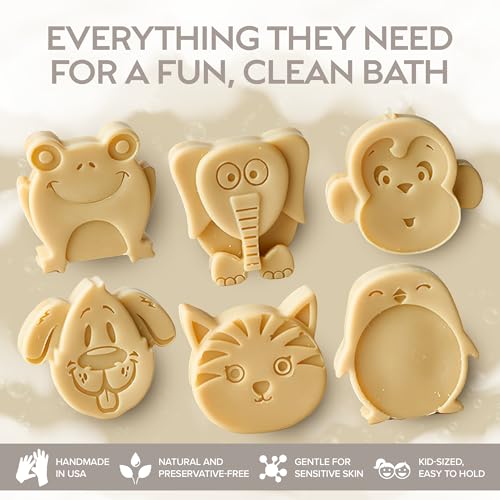 Kids Animal-Shaped Bath Soap Bars - Natural Handmade 6 Pack for Children