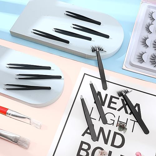 Lasnten 64 Pieces Eyebrow Tweezers for Women Men Slanted Precision Stainless Steel Tweezers Facial Hair Removal Ingrown Hair Eyelash Extension Plucking Blackhead(Black)