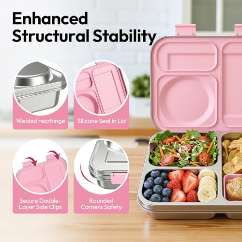 Pink Stainless Steel Bento Lunch Box with 8oz Insulated Food Jar & 3 Compartments