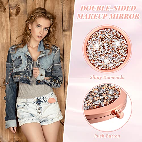 12-Pack Vintage Rose Gold Compact Mirrors for Bridesmaid Gifts - Pocket & Double Lens