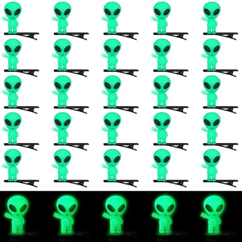 60 Pcs Glow in Dark Alien Hair Clips Green Cute Cosplay Accessories
