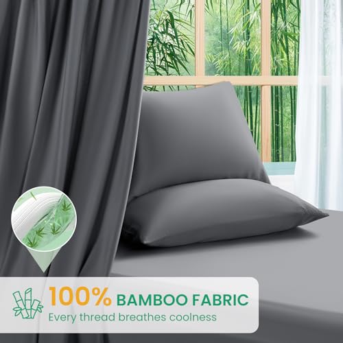 Queen Size Bamboo Viscose Bed Sheets Set - Dark Grey, 4PC, Deep Pocket