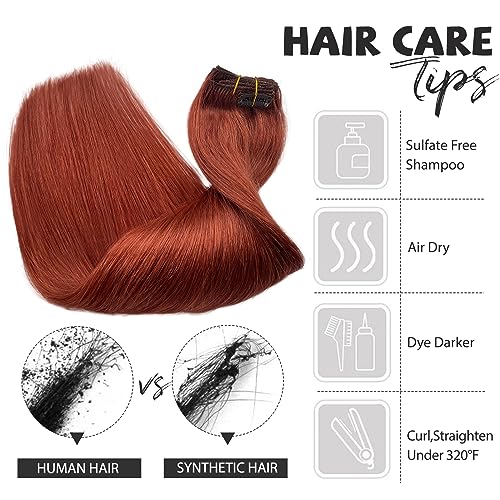 Auburn Clip-In Hair Extensions 7 Pcs 70G 12 Inch Real Human Hair - Variation #135