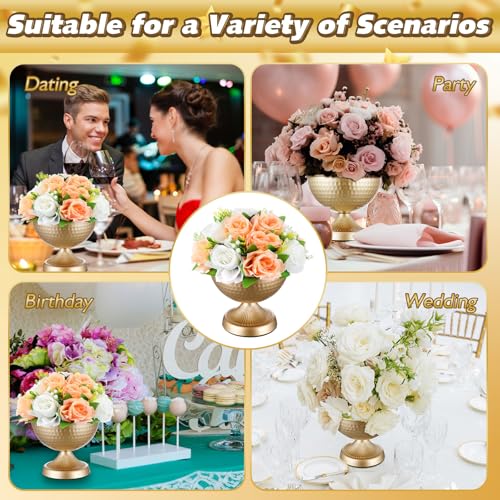 Gold Urn Vases for Centerpieces - 6 Inch Metal Decorative Vase Set - Gold / 12