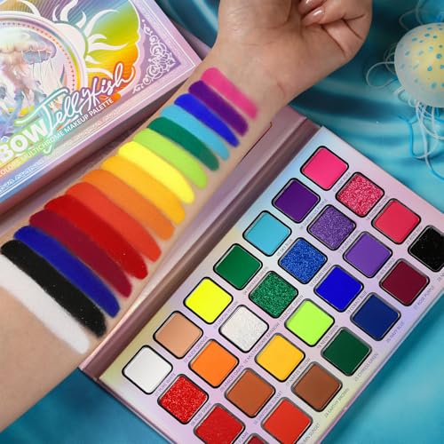 28 Colorful Rainbow Eyeshadow Palette - Neon Metallic Matte Makeup for Creative Looks