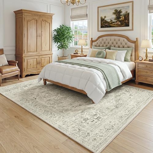 6' x 9' Neutral Green Washable Oriental Area Rug for Living Room