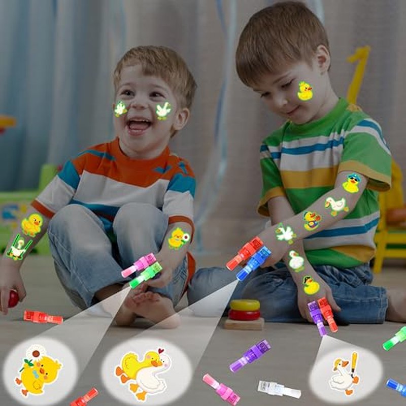 72 PCS Duck Party Favors ? 48 PCS Luminous Tattoos & 24 PCS LED Finger Lights Combo ? Birthday Goodie Bag Fillers, Party Supplies, Gifts Light Up Toys Glow In The Dark for Boys and Girls
