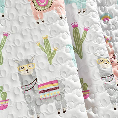 White & Blush Reversible Toddler Throw Blanket - Southwest Llama Cactus Design, 50x60 inches