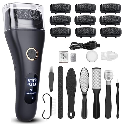 Black Electric Foot File Callus Remover Kit with 9 Grinding Heads & 3 Speed Settings