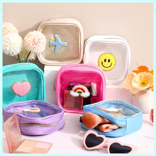 Mini Makeup Bags Set - 6 Pcs Preppy Macaron Colors, Nylon Travel Organizer, Cute & Durable
