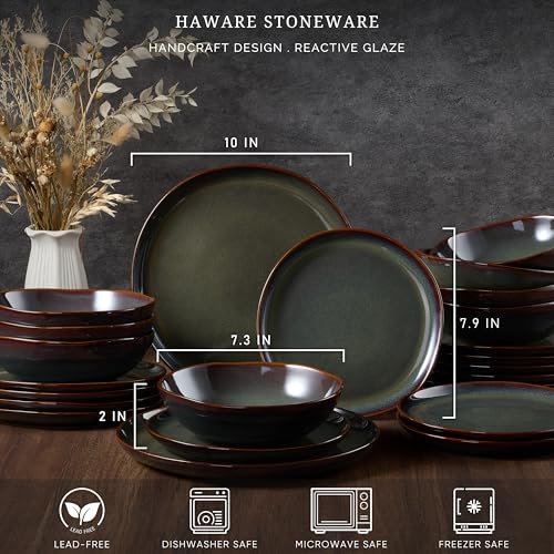 12-Piece Stoneware Dinnerware Set for 4 - Reactive Moss Green