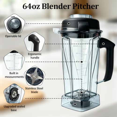 64oz Blender Pitcher for Vitamix Classic & Explorian Series - Replacement Jar with Stainless Steel Blades