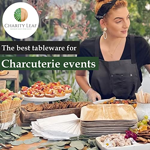 Charity Leaf Disposable Bamboo Square Plates 7-Inch - 200 Pieces, Eco-Friendly Dinnerware
