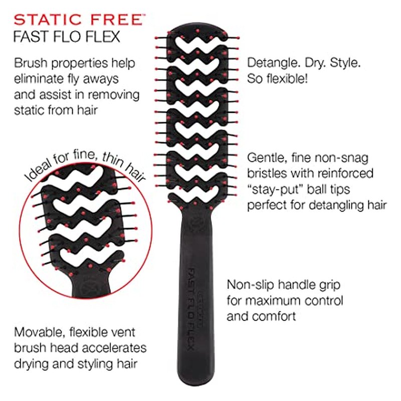 Cricket Static Free Fast Flo Flex Vent Hair Brush - Quick Drying, Detangling, and Styling - Anti-Static Bristles for Frizz-Free Blowouts, Ideal for All Hair Types