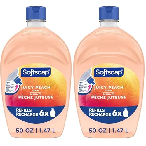 Softsoap Juicy Peach Liquid Hand Soap, Kitchen and Bathroom Hand Soap, Rich Fruity Scent, 50 fl oz Refill Bottle (Pack of 2)