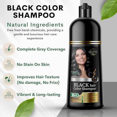 Solutrel Black Hair Dye Shampoo – 10-in-1 Ammonia-Free, Gray Coverage for Men & Women (Variation: Black)