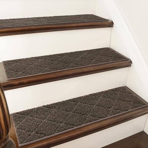 Brown Edging Stair Treads Non-Slip Carpet Mat 28x9in 15pcs - COSY HOMEER