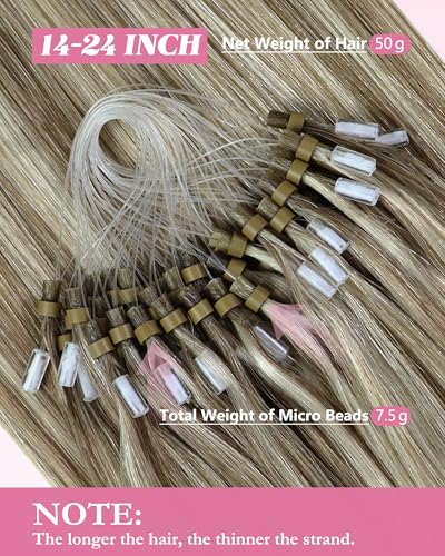 YoungSee Micro Bead Hair Extensions Highlight Microlink Human Hair Light Brown Blonde 14 Inch Variation P8A/60, 57g