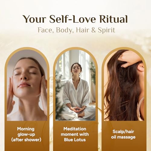 Pure Organic Moringa Oil with Blue Lotus Flower ? Deep Hydrating & Anti-Aging Ritual Oil for Skin, Hair & Nails ? Premium 100% Cold Pressed Moringa Seed Extraction, Nourishes & Hydrates Skin 2oz.