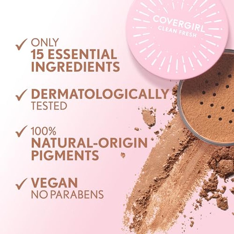 Covergirl Clean Fresh Radiant, 002 Golden Hour, Loose Powder Bronzer, Sunkissed Glow, Radiant Finish, Lightweight, Blends Seamlessly, Vegan Formula, 0.28oz