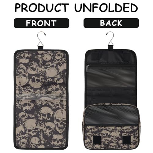 Travel Toiletry Bag for Women & Men Bohemian Skull Cool Hanging Cosmetic Organizer Portable Waterproof Makeup Case Make Up Bag with Compartments Travel Essentials for Bathroom Shower
