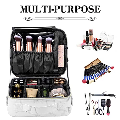 Small Marble Travel Makeup Bag with Shoulder Strap - Organizer & Cosmetic Case