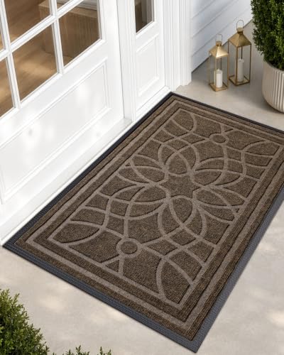 Brown Outdoor Front Door Mat 3x5 Heavy Duty Non Slip Entrance Rug - Rectangular 35" x 59"