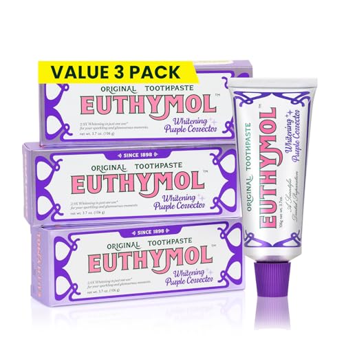 EUTHYMOL Purple Whitening Toothpaste 3.7 Fl Oz Pack of 3 - Instant Tone-Up