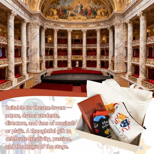 4 Pack Theatre Gift Set for Musical Theater Lovers Canvas Tote Makeup Bag Crew Socks Leather Notebook for Broadway Actors Drama Students Valentine¡¯s Day Birthday Graduation Gifts