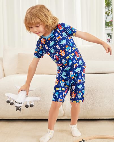Baby Pajamas Set for Toddler Boys - Short Sleeve Reshinee Bamboo Viscose Rocket Adventure 2-3T