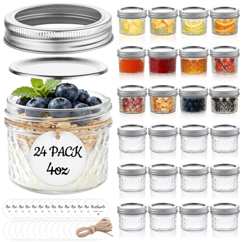 Mini Mason Jars 4 oz - 24 Pack Small Glass Jars with Airtight Lids - Perfect for Storage & Crafts (Variation: 4OZ / 24)