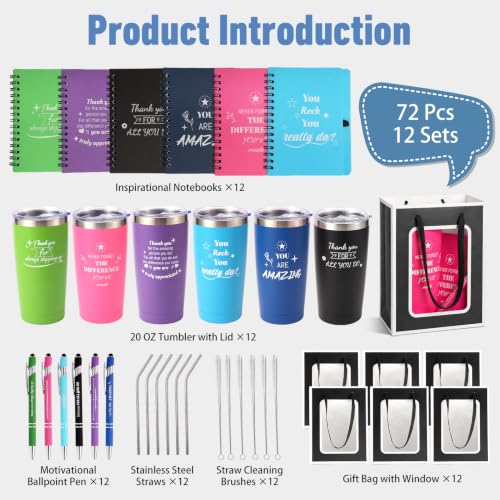 12-Piece Employee Appreciation Gift Set - 20oz Insulated Stainless Steel Tumblers with Lids & Straws