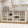 Hzuaneri Antique White Wooden Shoe Storage Bench with Cubby, 11.8"D x 41"W x 23.8"H, Farmhouse Entryway Seat
