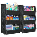 Black Stackable Storage Bins Open Front 6 Pack for Pantry Closet Organization - Skywin
