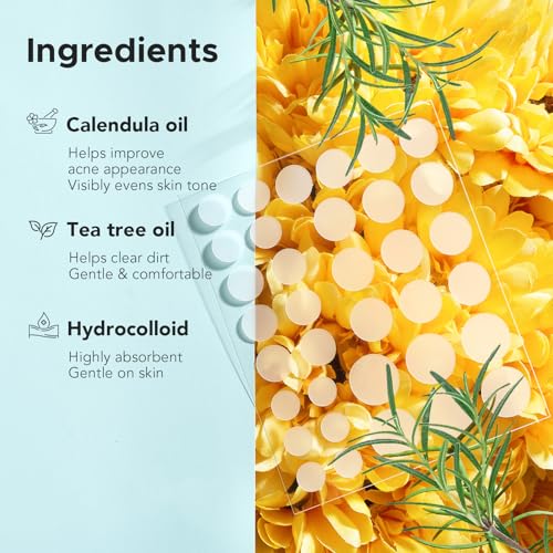 TKTK Pimple Patch Acne Patch, 4 Sizes 140 Patches Acne Absorbing Cover Patch, Hydrocolloid Invisible Acne Patches for Face Zit Patch Acne Dots Tea Tree, Calendula Oil