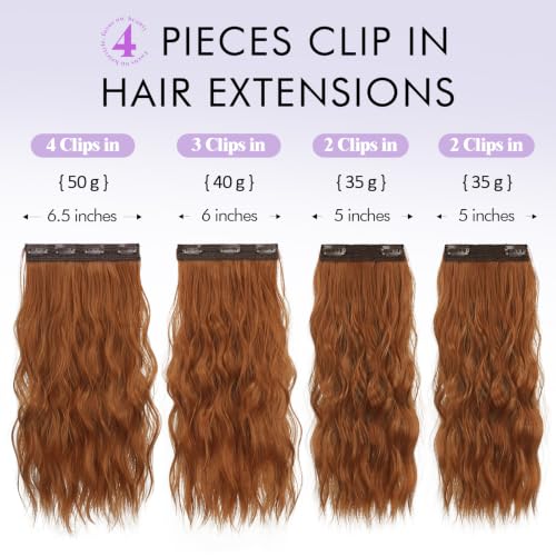 Clip-In Hair Extensions 16 Inch Curly Auburn Synthetic Hairpiece - Copper Brown Variation