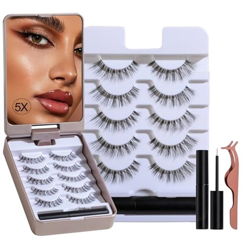 BS-MALL False Eyelashes ? Wispy Lashes 100% Handmade Natural Look, Reusable & Durable, Includes 5X Magnifying Mirror and Application Kit (Style02)