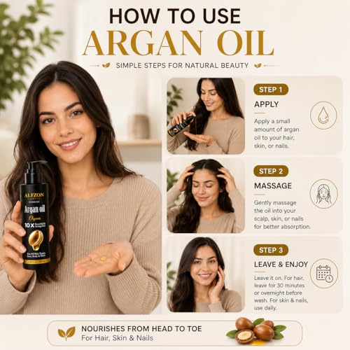 Pure Moroccan Argan Oil for Hair & Skin - 100% Cold Pressed, Organic, Multi-Use