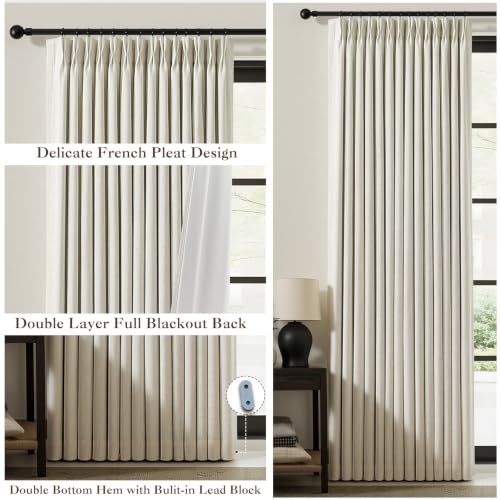 IVAPUPU Blackout Curtain Set 60x95 Natural Pinch Pleated Linen Blend - Pack of 1