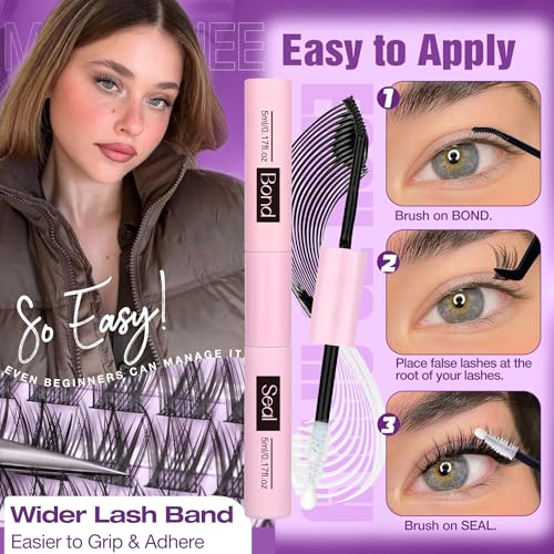 Natural Lash Clusters Kit Wispy Eyelash Clusters CC-Curly Cluster Eyelash Extensions 132 pcs Individual Lash Extensions DIY Lash Extension Kit with Lash Bond and Seal and Remover Lash Kit by Mavphnee