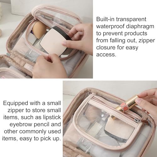 Pink Large TSA Approved Toiletry Bag with Double Layer & Clear Makeup Organizer