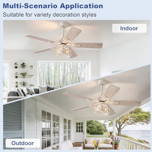 52-Inch Farmhouse Ceiling Fan with Lights, Remote Control, Reversible Blades