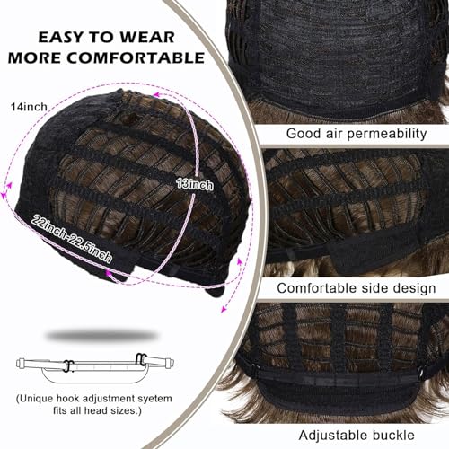 Mens Wig Brown Short Wavy Fluffy Cosplay Hair Wigs for Party Halloween Use