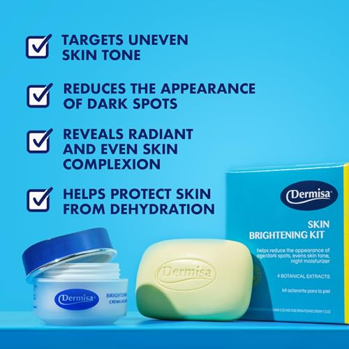 Dermisa Skin Brightening Kit with Kojic Acid, Arbutin and Licorice, Includes Brightening Bar (3oz) and Cream (1.5oz), Dark Spot Remover and Even Tone Treatment for Face and Body