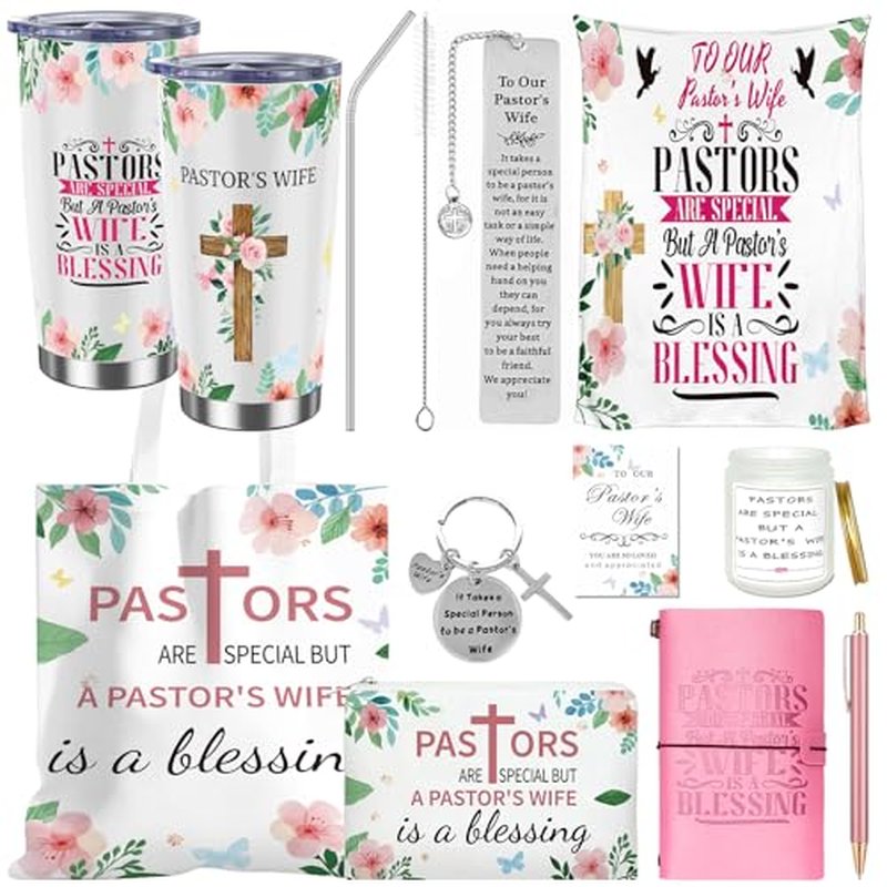 10 Pcs Easter Pastor's Wife Appreciation Gifts Christian Religious Gifts with Blanket Christian Makeup Bag Tote Bag Pen Notebook Cup Aromatherapy Keychain Bookmarks Card Mother's Day Thank You Gift